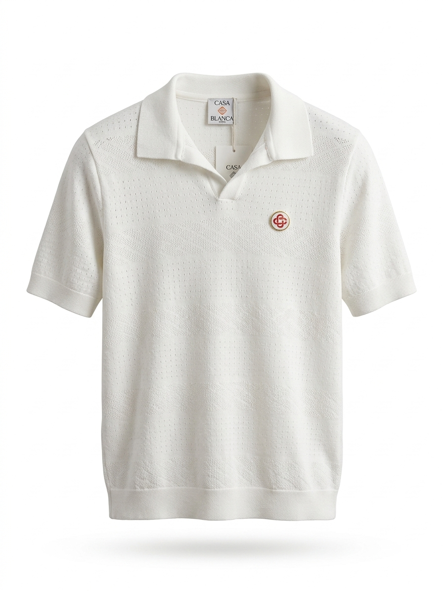 CB Pointelle Wave-Knit V-Neck Polo