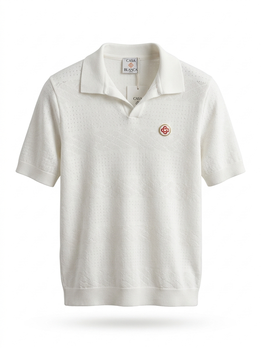 CB Pointelle Wave-Knit V-Neck Polo