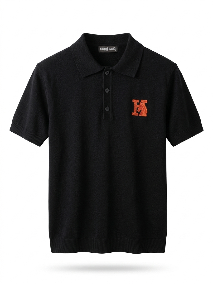 H Fine Knit Polo with Signature Orange Horse Logo