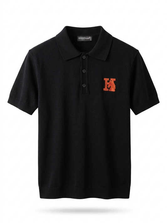 H Fine Knit Polo with Signature Orange Horse Logo