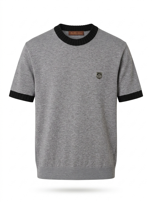 L.R. Fine Gauge Heather Grey Knit CrewnecK