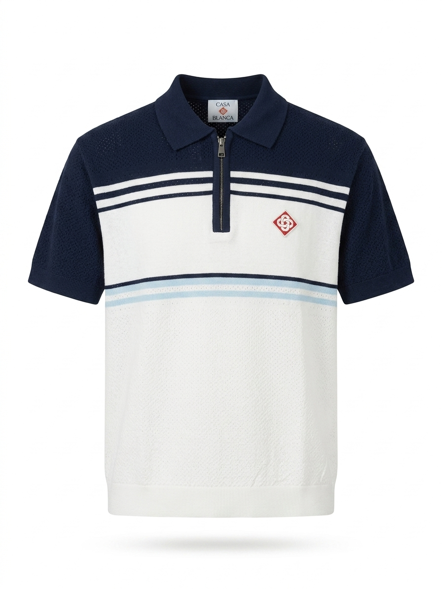 CB Textured Pointelle-Knit Half-Zip Polo