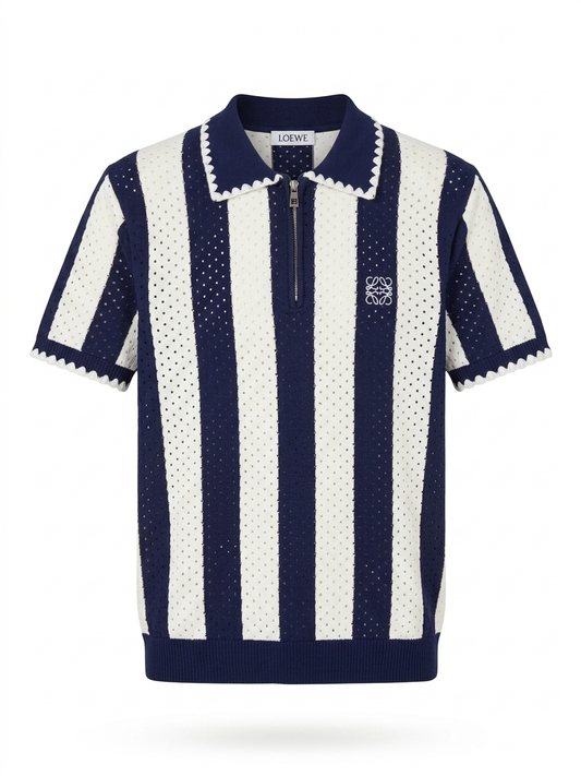 L.W. Striped Pointelle-Knit Half-Zip Polo