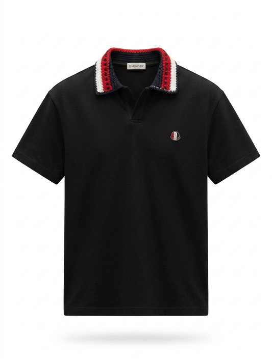 MNCLR Tricolor Crochet-Collar Polo in Noir