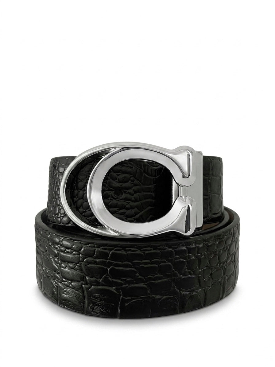 C. Signature Croc-Embossed Leather Belt