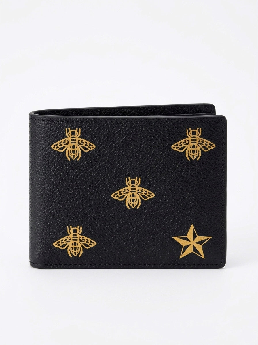 Iconic GUC Gilded Bee & Star Leather Bi-Fold Wallet