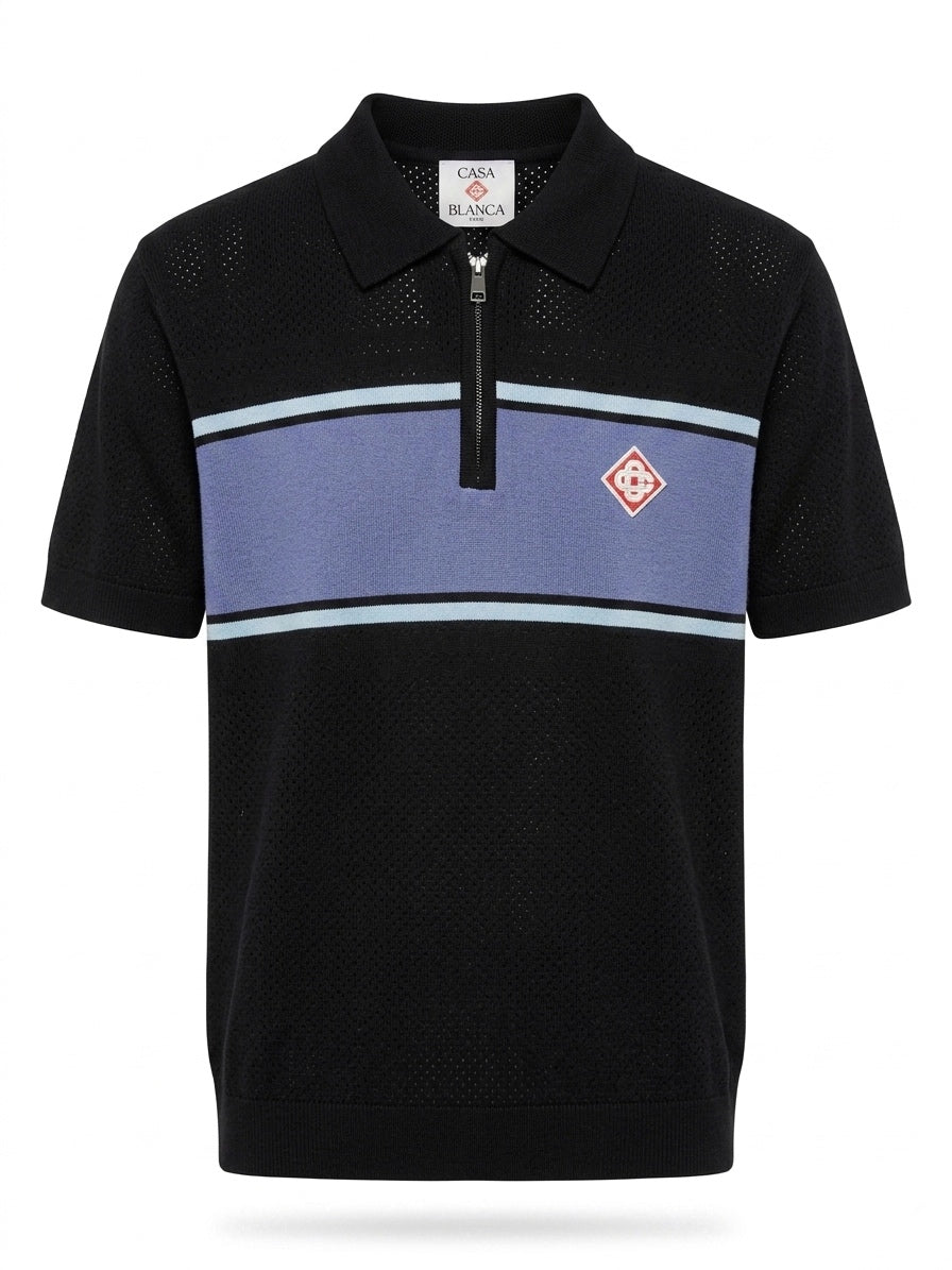 CB Colour-Block Pointelle Zip Polo