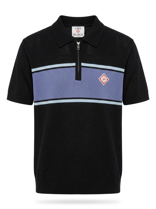 CB Colour-Block Pointelle Zip Polo