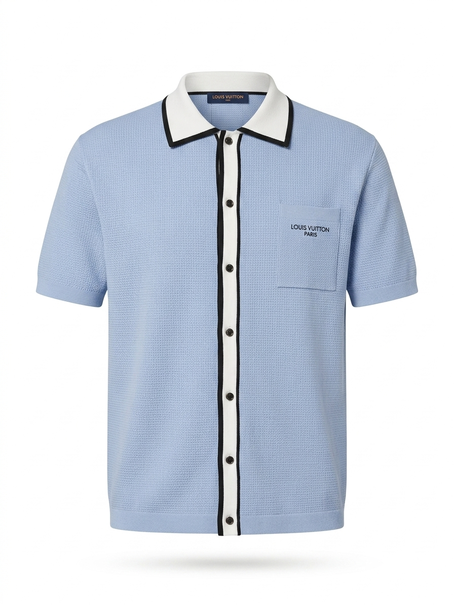 LV Signature Contrast-Trimmed Textured Knit Shirt