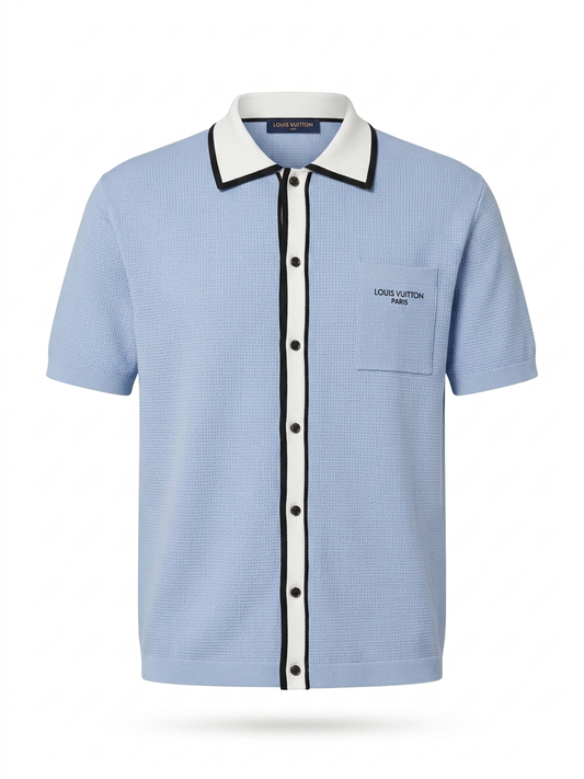 LV Signature Contrast-Trimmed Textured Knit Shirt