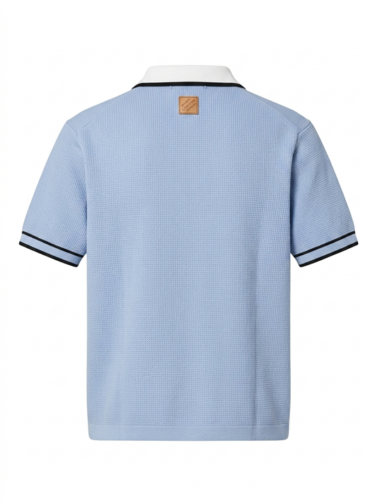 LV Signature Contrast-Trimmed Textured Knit Shirt
